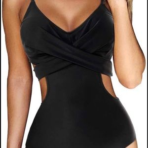 Sexy wrap black one-piece swimsuit